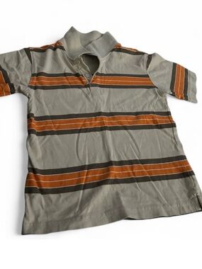 Boys Striped Polo Shirt in Olive & Rust Sz 5/6
